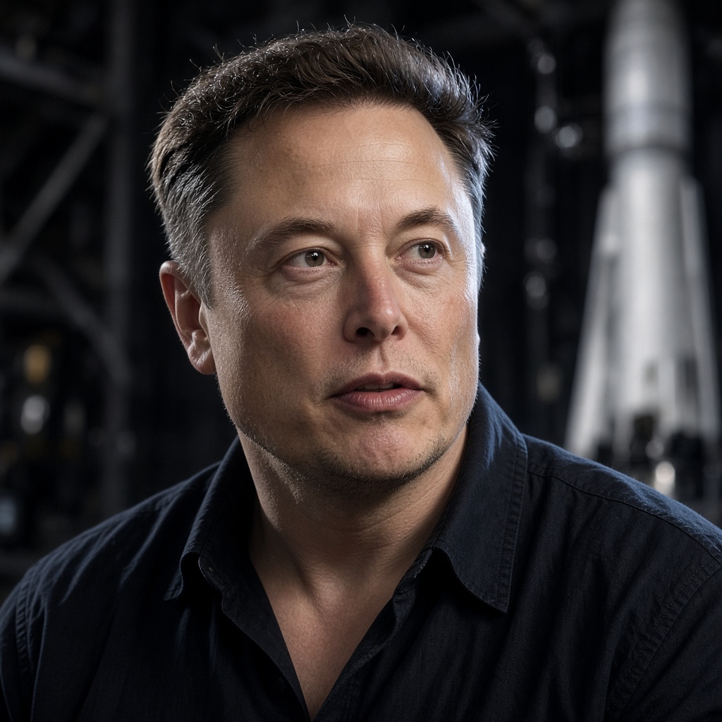 Stylized Elon hangar guest